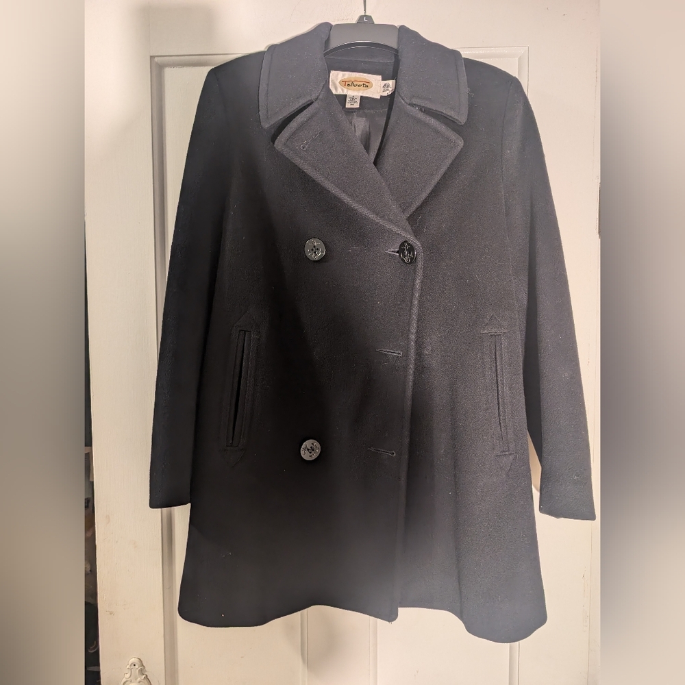 Talbots Woman's Double Breasted Pure Wool Black Jacket/Coat Size 4